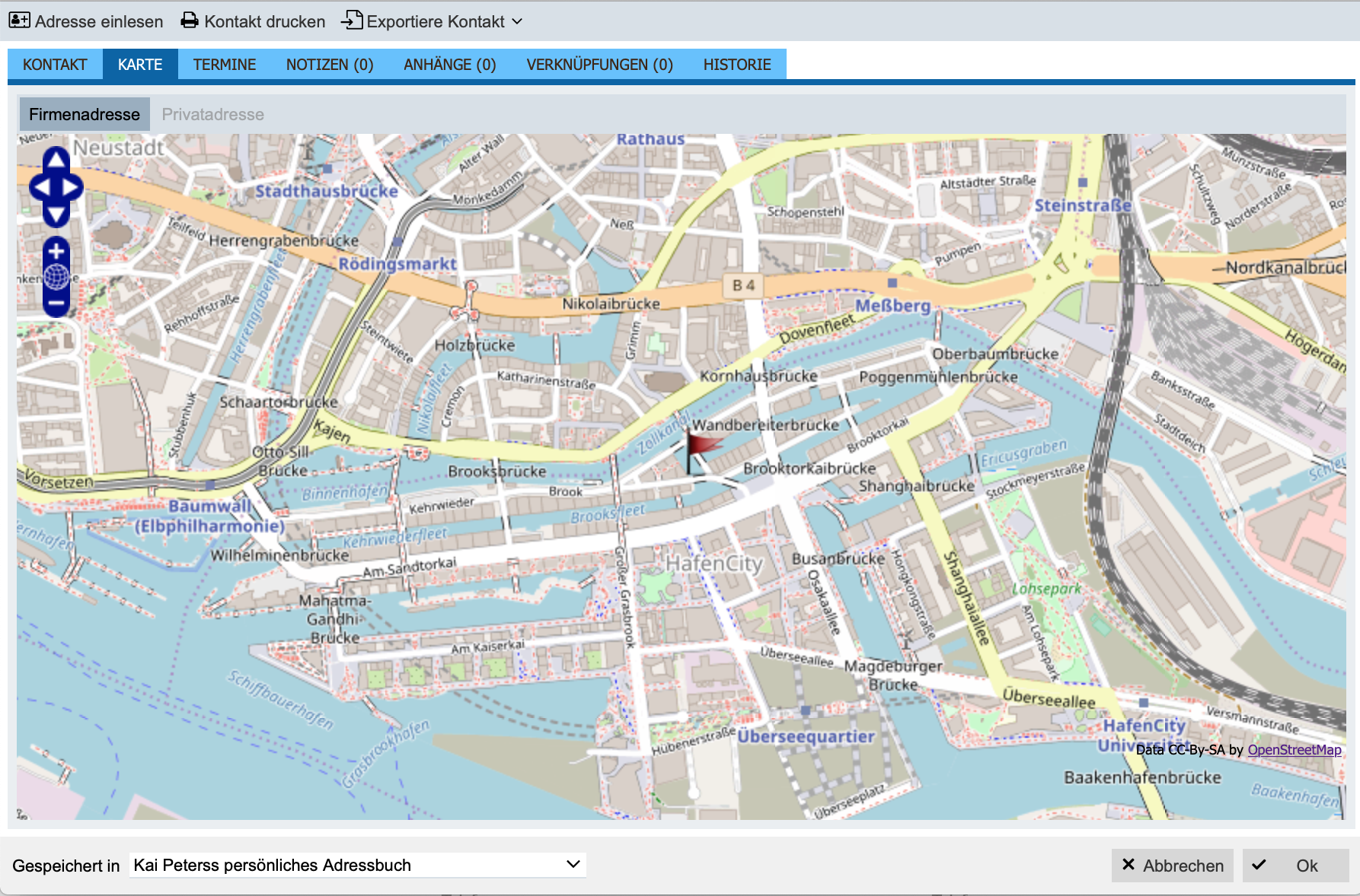 Abbildung: Das Anzeigen der Adresse mittels OpenStreetMap.