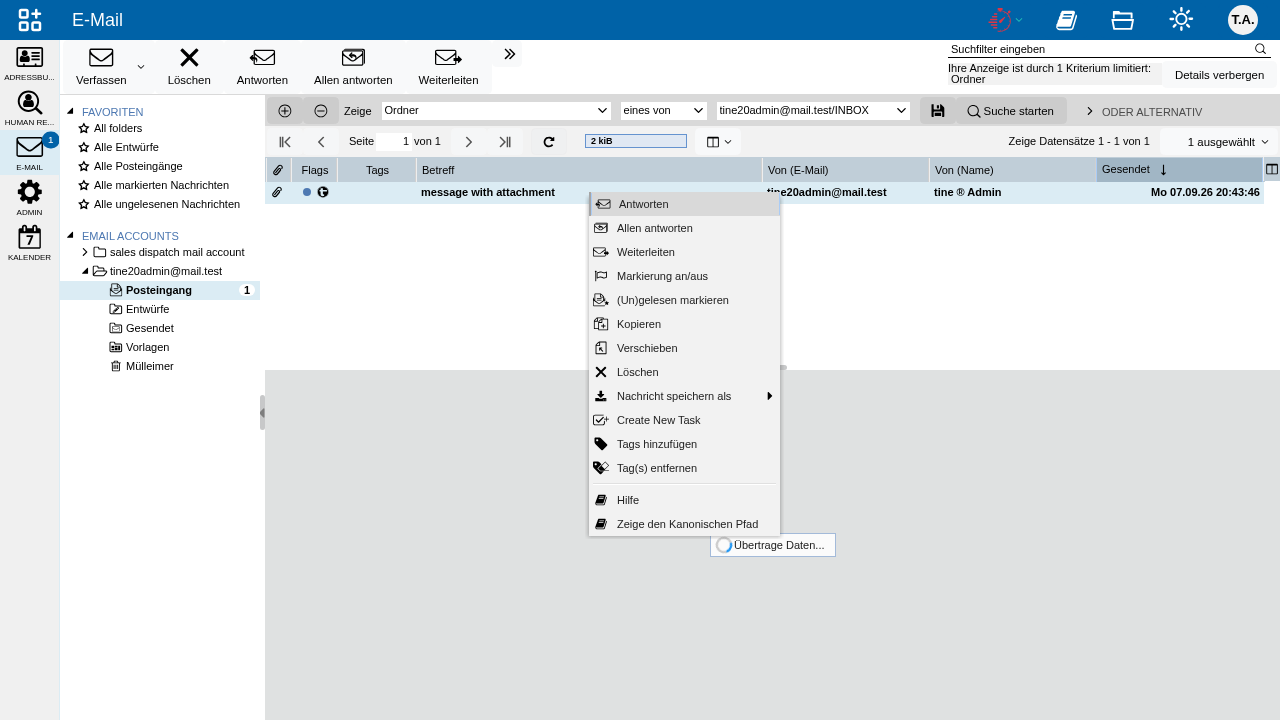 Abbildung: Kontextmenü beim Rechtsklick auf eine E-Mail