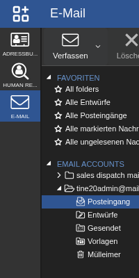 Abbildung: Die linke Seite der E-Mail-Anwendung mit Favoriten und E-Mail-Konten