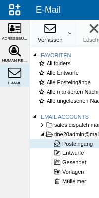 Abbildung: Die linke Seite der E-Mail-Anwendung mit Favoriten und E-Mail-Konten