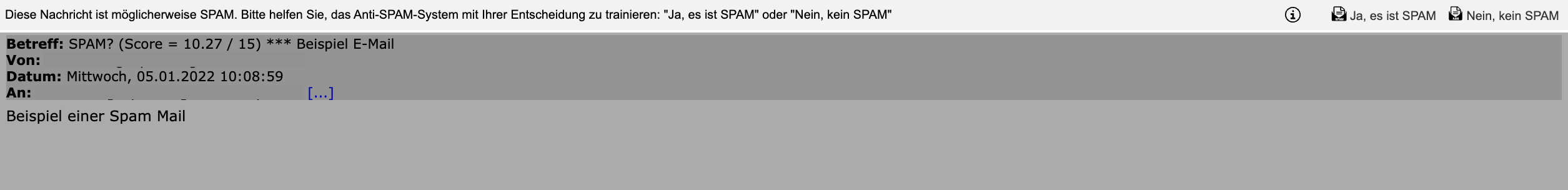 Abbildung: Automatische SPAM Einschätzung bestätigen oder verneinen