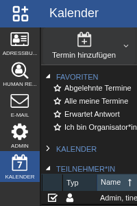 Abbildung: Favoriten des Kalenders