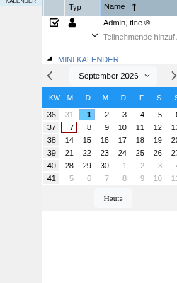 Abbildung: Minikalender mit KW-Auswahl