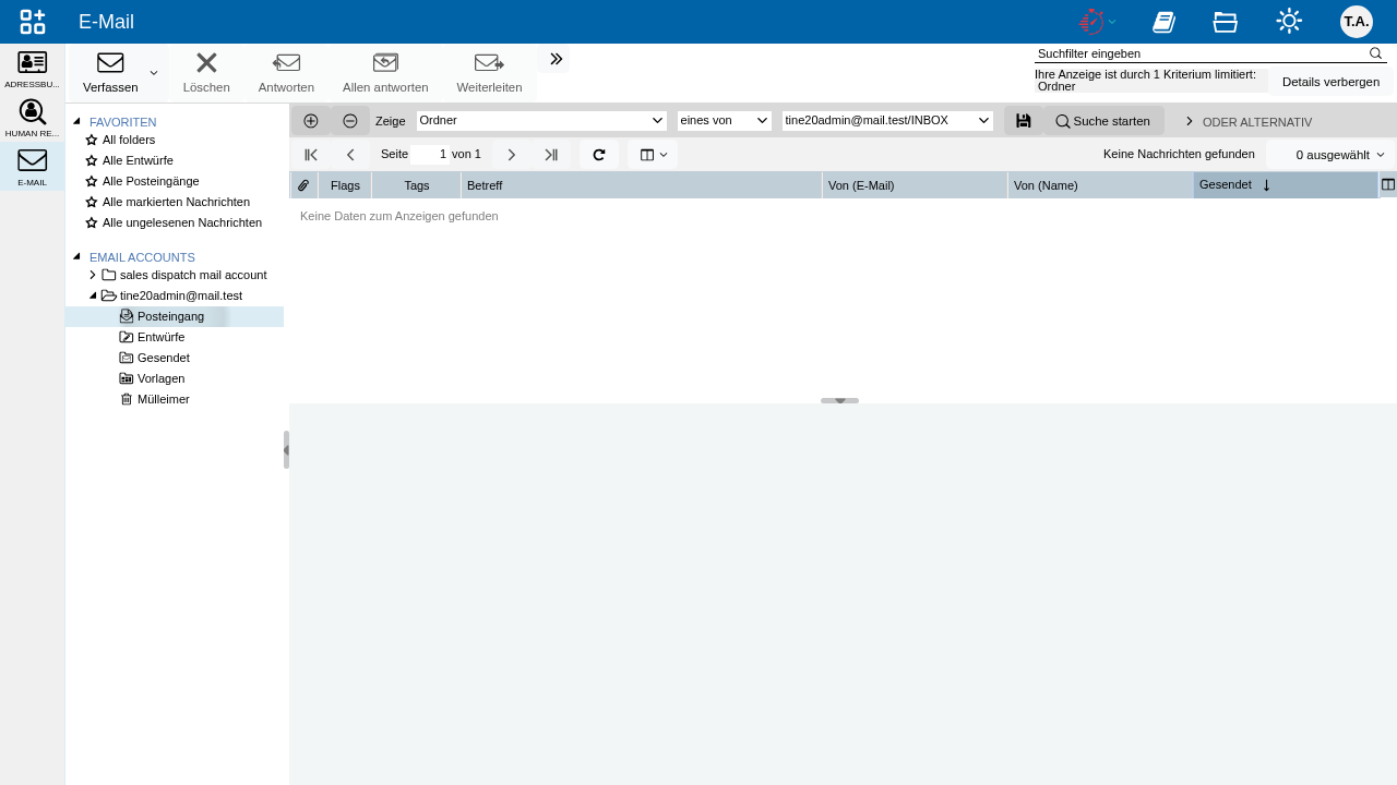Abbildung: tine ®-Tabelle am Beispiel der E-Mail-Anwendung