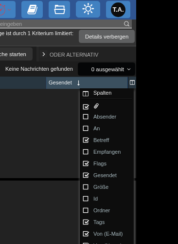 Abbildung: Alle anzeigbaren Spalten der E-Mail-Anwendung