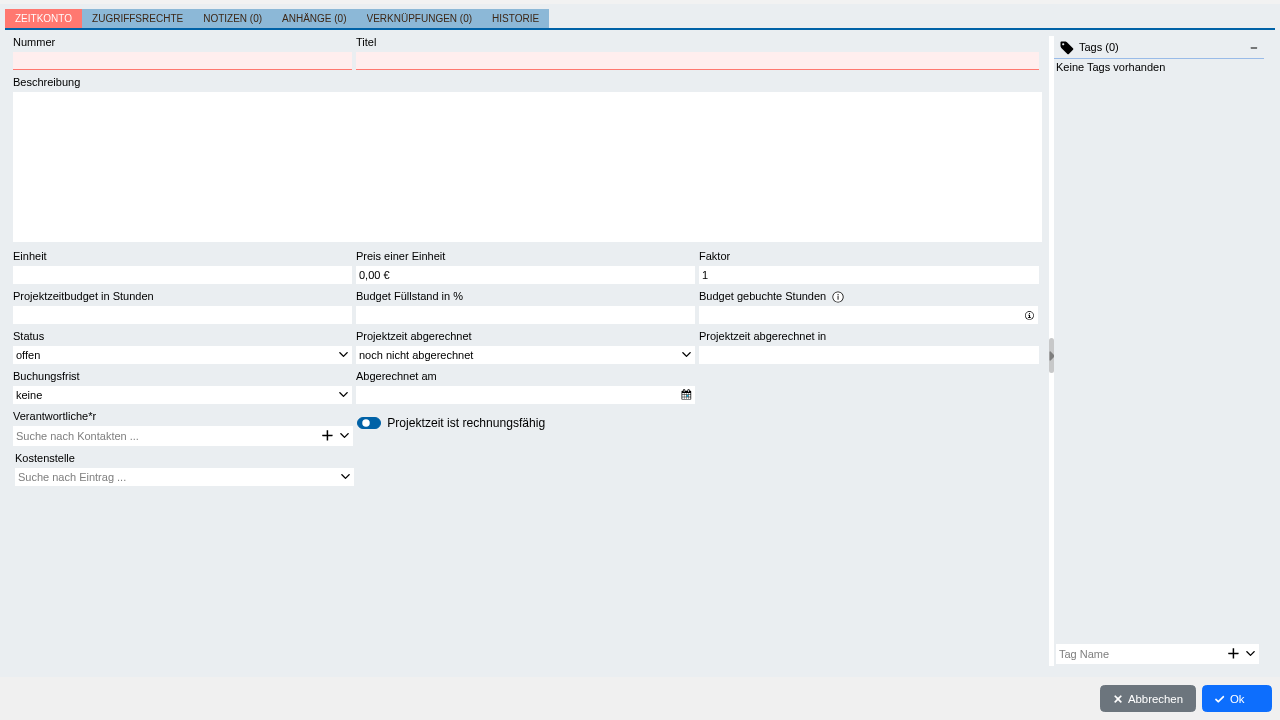Abbildung: Zeitkonto anlegen