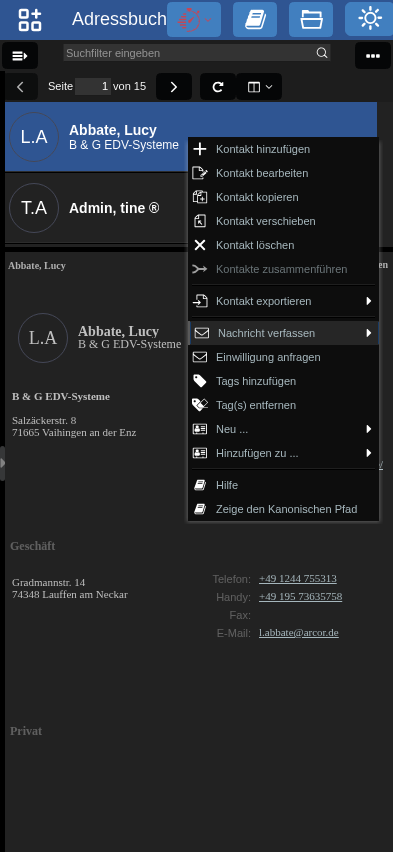 Abbildung: Versenden von Serienmails über Filterkriterien