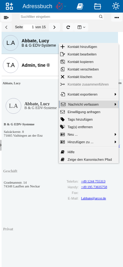 Abbildung: Versenden von Serienmails über Filterkriterien