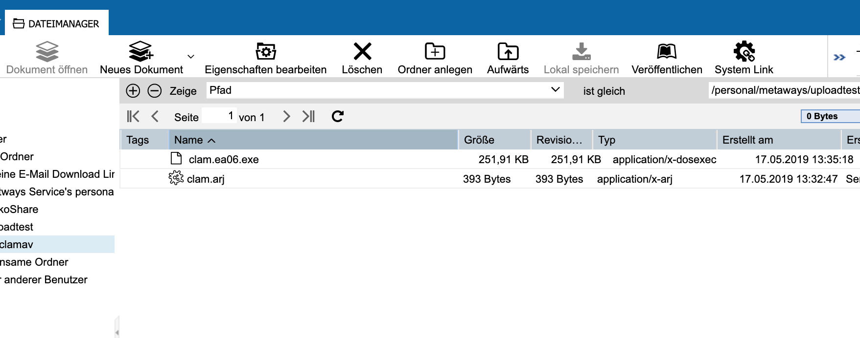 Abbildung: Datei die vom virenscanner positiv gemeldet wurde