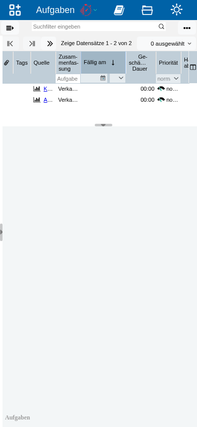 Abbildung: Tabelle mit Aufgaben