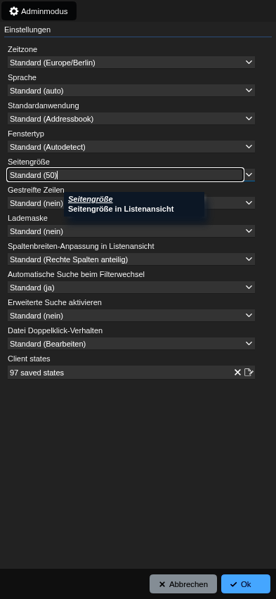 Abbildung: Die Nutzereinstellungen für die "CRM"-Anwendung.