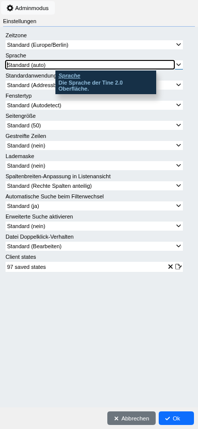 Abbildung: Die Nutzereinstellungen für das "Adressbuch".