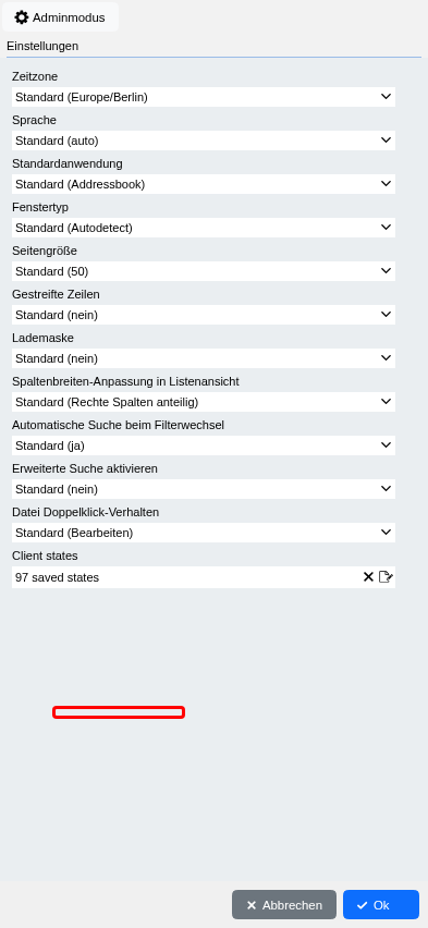 Abbildung: Generelle Benutzereinstellungen, wie z.B. die Sprache, werden hier festgelegt.