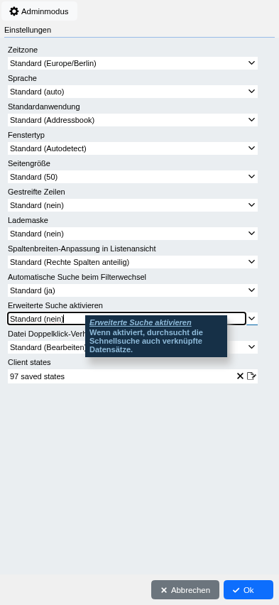 Abbildung: Die Nutzereinstellung für die "Inventarisierung" - welche Inventarliste soll benutzt werden?