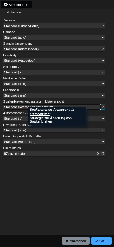 Abbildung: Die Nutzereinstellungen für den E-Mail-Client.