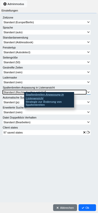 Abbildung: Die Nutzereinstellungen für den E-Mail-Client.