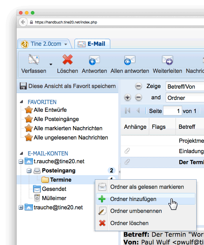 Abbildung: Weitere Funktionen im Kontextmenü eines E-Mail-Ordners