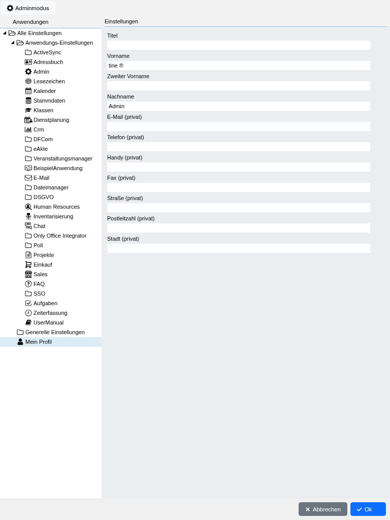 Abbildung: Unter "Mein Profil" können persönliche Adressdaten gespeichert werden.