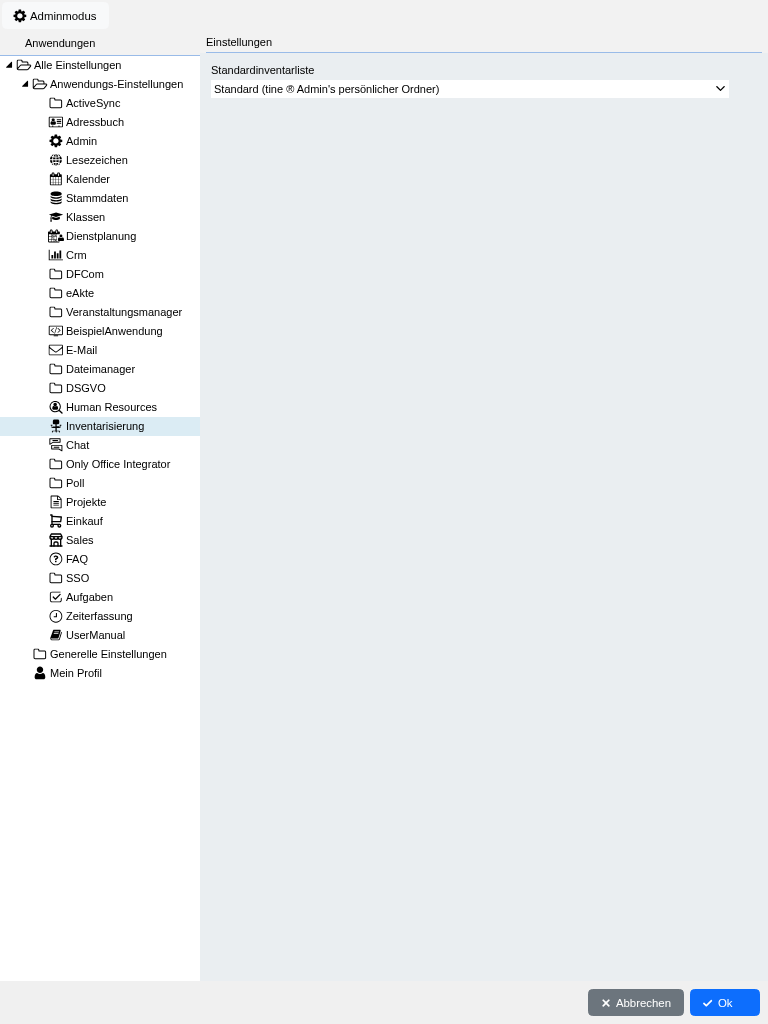 Abbildung: Die Nutzereinstellung für die "Inventarisierung" - welche Inventarliste soll benutzt werden?