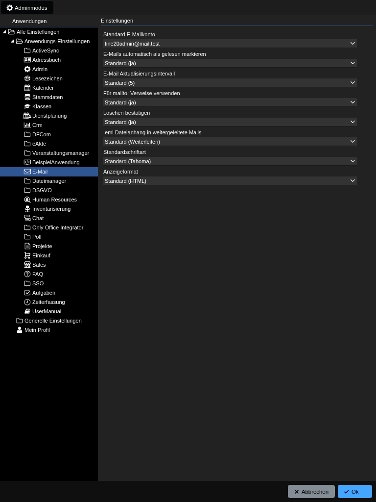 Abbildung: Die Nutzereinstellungen für den E-Mail-Client.