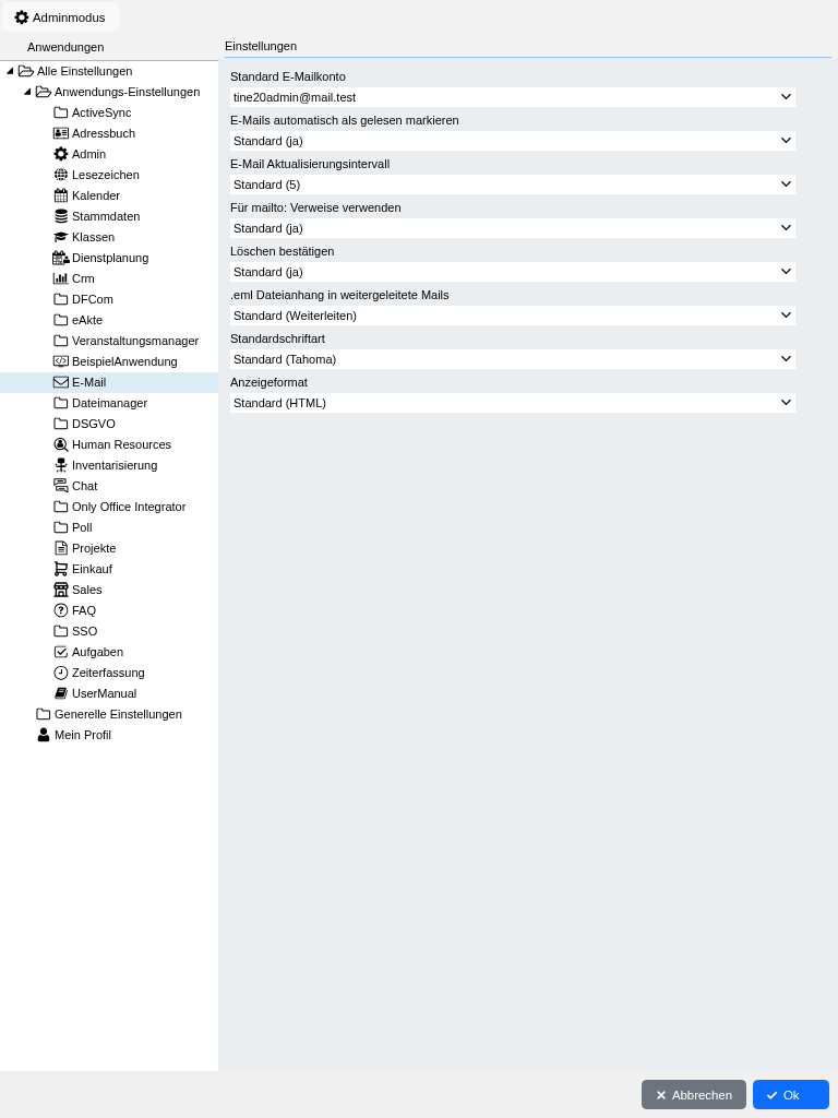 Abbildung: Die Nutzereinstellungen für den E-Mail-Client.
