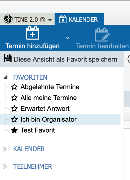 Abbildung: Favoriten des Kalenders