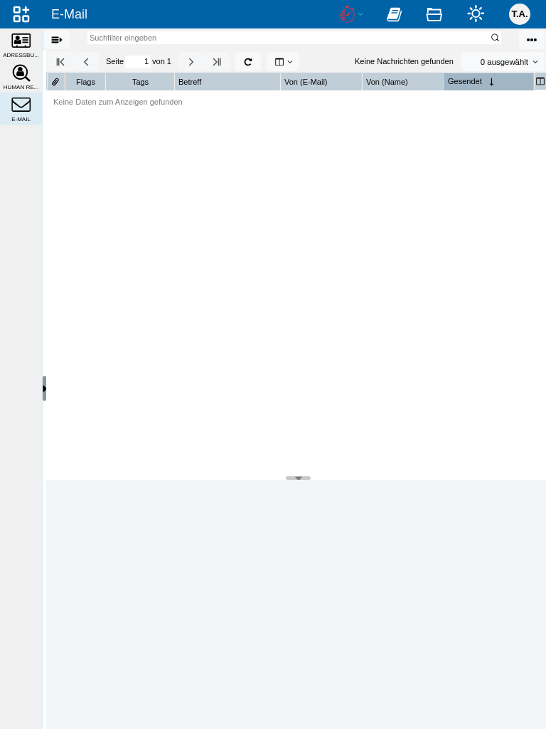 Abbildung: tine ®-Tabelle am Beispiel der E-Mail-Anwendung